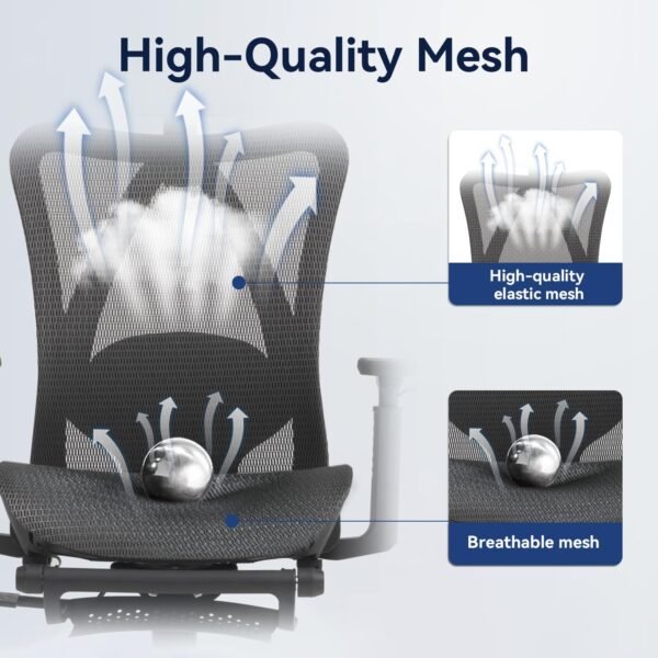 Ergonomic Office Chair, 3-Level Tilt Backrest, 3D Headrest & Armrest and Retractable Footrest, Mesh Breathable SGS Class 4 Gas Clylinder, Dark Grey and Black