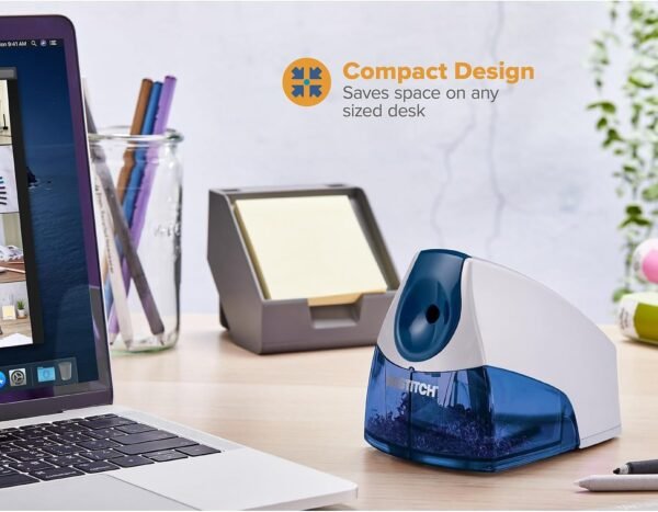 Bostitch Office Personal Electric Pencil Sharpener, Powerful Stall-Free Motor, High Capacity Shavings Tray, Blue