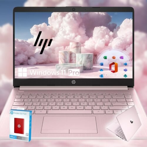 HP 14 Ultrabook • Intel 4-Core CPU • Back to School Limited Edition with Microsoft 365 • 16GB RAM • 1600GB Storage (64GB OnBoard withHP 512GB P500 Portable SSD + 1TB OneDrive) • Win 11 Pro • Pink