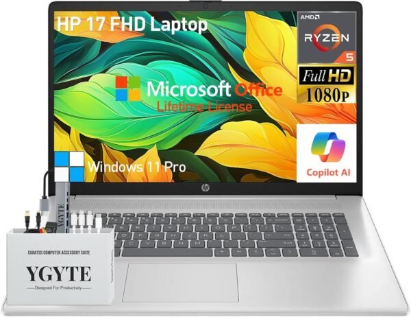 HP 2025 17 Inch Laptop Computer, 17.3 IPS FHD Business Laptop PC, AMD Ryzen 5 6-Core, 64GB RAM 2.5TB Storage (2TB SSD+512GB Docking Set), Windows 11 Pro Lifetime Office, 10-Key Number Pad