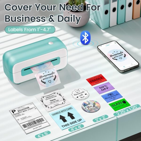 Phomemo Green Bluetooth Thermal Shipping Label Printer, 2025 Upgrade 4x6 Desktop Thermal Label Printer for Small Business/Shipping Packages/Office/Home, for Amazon, Ebay, Shopify, Etsy, UPS, FedEx