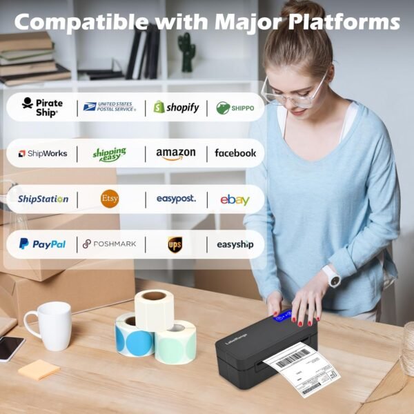 Bluetooth Thermal Label Printer for Mac, Windows, Phone, Tablet, Wireless 4x6 Shipping Label Printer, Thermal Printer for Shipping Packages, Support USPS, Ebay, Amazon, Pirate Ship.
