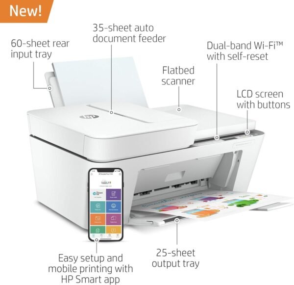 HP DeskJet Plus 4155 Wireless All-in-One Printer - Compact Inkjet Printer with Mobile Printing, Scanner, Copier, Bluetooth, Home Office & WiFi Compatible - 3XV13A (Renewed)
