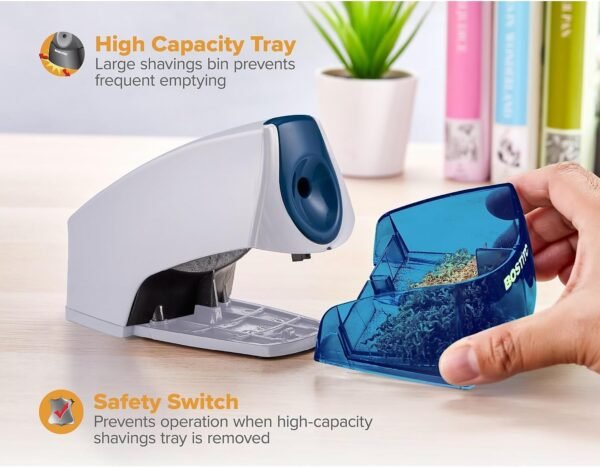 Bostitch Office Personal Electric Pencil Sharpener, Powerful Stall-Free Motor, High Capacity Shavings Tray, Blue