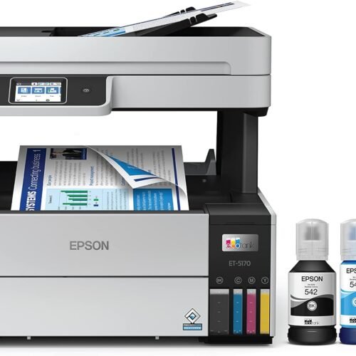 Epson EcoTank Pro ET-5170 Wireless Color All-in-One Supertank Printer with Scanner, Copier, Fax Plus Auto Document Feeder White Large