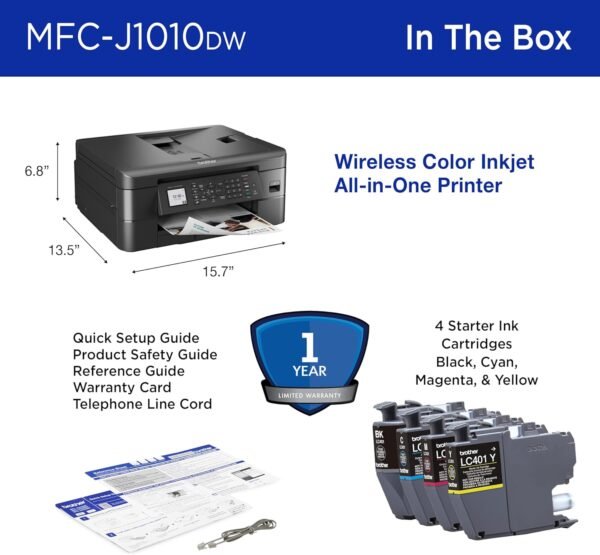 Brother MFC-J1010DW Wireless Color Inkjet All-in-One Printer with Mobile Device and Duplex Printing, Refresh Subscription and Amazon Dash Replenishment Ready