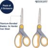 Westcott 8-Inch Titanium-Bonded Scissors with Adjustable Glide Feature for Office and Home - Gray/Yellow, 2-Pack