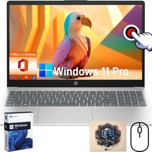 HP Flagship Touchscreen Laptop Computer - Win 11 Pro • Microsoft Office Lifetime • 15.6" HD Touchscreen • Intel i3 1215U • Wi-Fi 6E • 250 nits Display, w/Laptop Bundle(64G RAM • 2TB SSD)