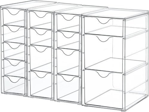 Vtopmart Acrylic Organizer with 16 Drawers (4 Set),Clear Storage Drawers for Office Supplies,Desk Organization and Storage for Makeup,Jewelry,Art Crafts