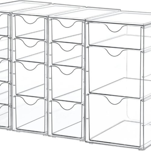 Vtopmart Acrylic Organizer with 16 Drawers (4 Set),Clear Storage Drawers for Office Supplies,Desk Organization and Storage for Makeup,Jewelry,Art Crafts