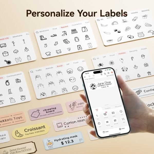 NIIMBOT Label Maker Machine Bluetooth Label Printer for School Home Office Organization, Wireless Mini Labeler D110 Upgraded Version, Label Machine with Label, White