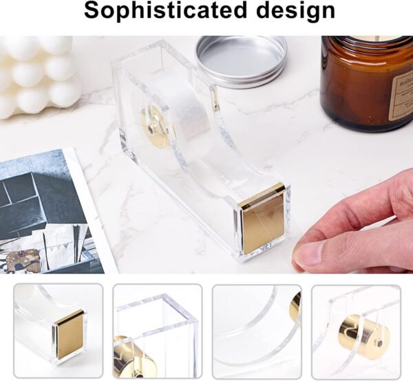 EOOUT Gold Office Supplies Set Desk Accessories, Acrylic Stapler Set Staple Remover, Phone Holder, Tape Holder, Pen Holder, 2 Ballpoint Pen, Scissor, Binder Clips, Ruler, Transparent Glue and Staples.