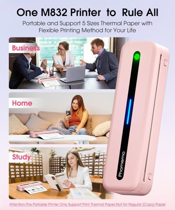 Phomemo Portable Printers Wireless for Travel,M832 Thermal Inkless Bluetooth Mobile Printer Support 8.5'' x 11'' US Letter,Compatible with Phone & Laptop for Home,Office,Travel,with 1 Case
