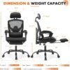 Sweetcrispy Office Computer Desk Chair, Ergonomic High-Back Mesh Rolling Work Swivel Chairs with Wheels, Comfortable Lumbar Support, Comfy Arms for Home, Bedroom, Study, Student, Black