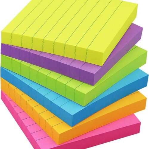 6 Pads Lined Sticky Notes 3x3 Sticky Notes with Lines Self-Stick Note Pads 6 Bright Multi Colors,100 Sheet/Pad