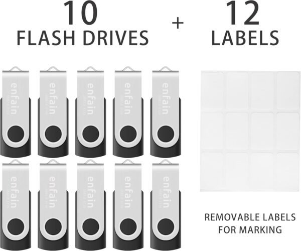 10-Pack Enfain 16GB USB 2.0 Swivel Flash Drives Shareable Data Storage for Home & Office Use (Black) : Electronics
