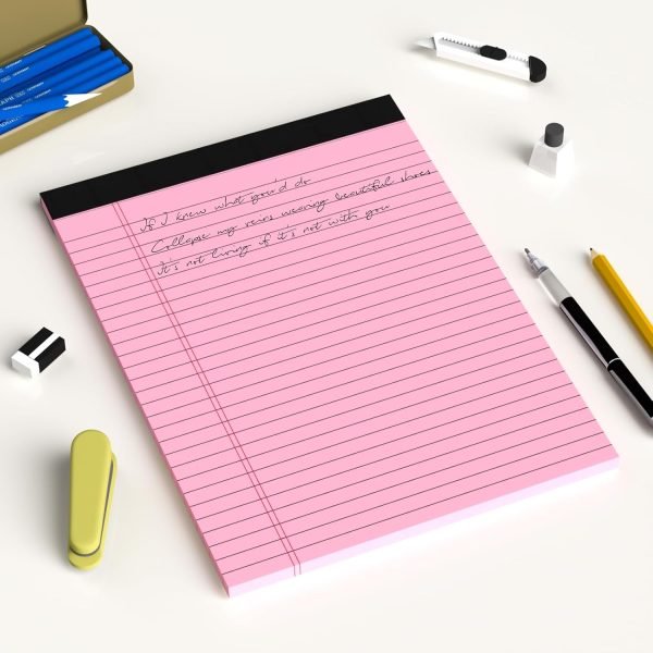 Pink Legal Pad Note Pads 8.5x11 inch, Wide Ruled Clear Print Writing Pads 30 Sheets/Pad, 20lb Colored Paper, Perforated Notepad with Sturdy Back (3 Pads Pink)