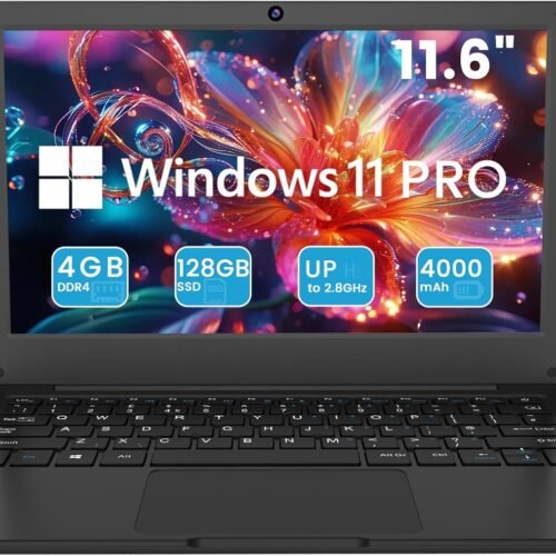Azeyou 11.6” Laptop HD Display, Student Laptop Computer 4GB DDR4 RAM, 128GB SSD, Windows 11 Pro Laptops, Metal Shell, WiFi, BT4.2, USB3.0, Type_C 4000mAh Battery (Black)