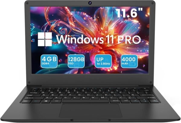 71fi0PsLXtL._AC_SL1500_.jpg Azeyou 11.6” Laptop HD Display, Student Laptop Computer 4GB DDR4 RAM, 128GB SSD, Windows 11 Pro Laptops, Metal Shell, WiFi, BT4.2, USB3.0, Type_C 4000mAh Battery (Black)