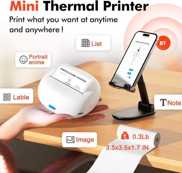 71ft8W1lb7L._AC_SL1500_.jpg Sticker Printer, Mini Thermal Printer with 5 Rolls Paper ,Inkless Photo Maker for School Supplies & DIY Projects,Bluetooth Connection Portable Sticker Maker for Labels, Photos, and Notes (White)