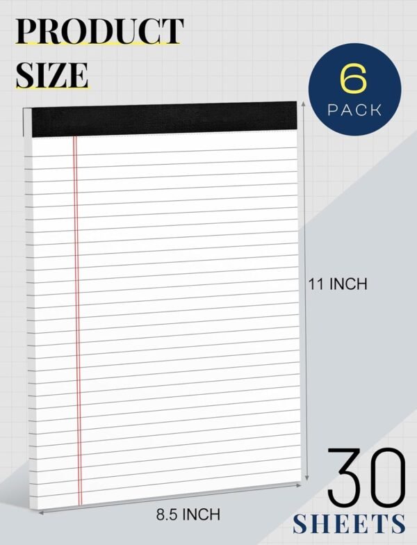 6 Pack 8.5 x 11 Legal Pads for Office Supplies Paper Pads 8.5 x 11 White Note Pads for Work Lined Writing Pads Notebook White Legal Pads Wide Ruled Notepads 30 Sheets Per Writing Pad Legal Note Pad