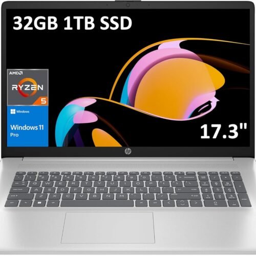HP 17 Laptop (17.3" FHD Anti-Glare, AMD Ryzen 5 7430U, 32GB RAM, 1TB SSD, 6-Core (> i7-1165G7)), for Business, Enterprise, Students, Long Battery Life, Webcam, Fast Charge, Win 11 Pro w/AI Copilot
