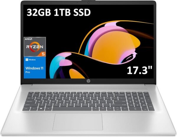HP 17 Laptop (17.3" FHD Anti-Glare, AMD Ryzen 5 7430U, 32GB RAM, 1TB SSD, 6-Core (> i7-1165G7)), for Business, Enterprise, Students, Long Battery Life, Webcam, Fast Charge, Win 11 Pro w/AI Copilot