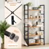 Sweetcrispy Book Shelf, 5 Tier Bookcase, Modern Tall Bookshelf for Garage Kit, CDs, Movies, Industrial Corner Storage Organizer for Bedroom Home Office Kitchen Living Room, Rustic Brown