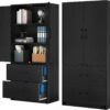 YITAHOME Wood File Cabinets, Heavy Duty Garage Tool Cabinets with Doors & Adjustable Shelves, Big Storage Filing Lockers for Home Office, Living Room, Pantry, Gym, Basement, Warehouse, Black