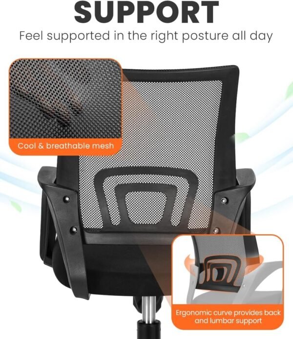 NEO CHAIR Office Chair Computer Desk Chair Gaming Ergonomic Mid Back Cushion Lumbar Support with Comfy Mesh Adjustable Swivel Rolling Home (Black)