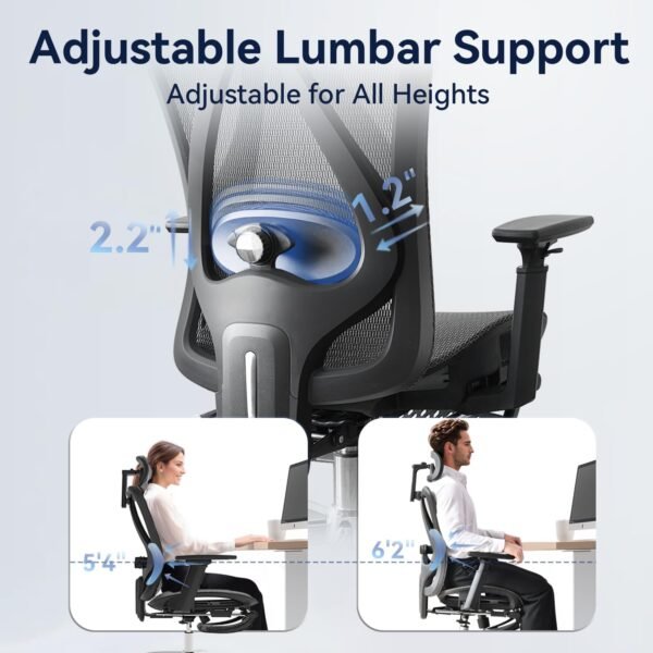 Ergonomic Office Chair, 3-Level Tilt Backrest, 3D Headrest & Armrest and Retractable Footrest, Mesh Breathable SGS Class 4 Gas Clylinder, Dark Grey and Black