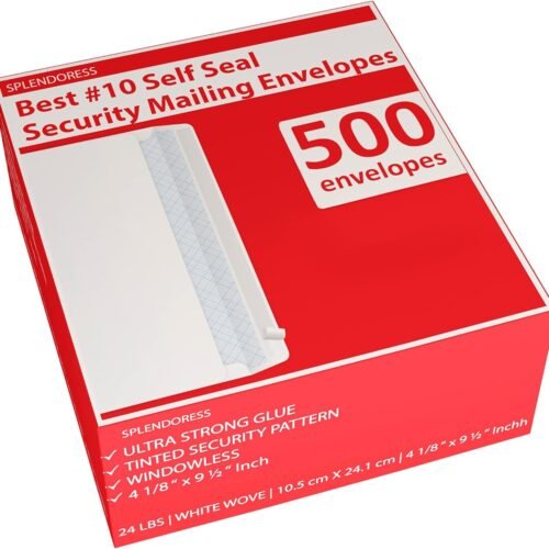 #10 Envelopes Letter Size Self Seal | 500 Business Mailing Security Peel and Sealing Envelope | 100% Tinted | no 10 White Windowless Legal Regular Plain Envelops Pack | 4-1/8 x 9-1/2 Inches | 24 LB