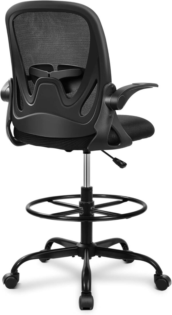 71jZSluAFXL._AC_SL1500_.jpg Primy Drafting Chair Tall Office Chair with Flip-up Armrests Executive Ergonomic Computer Standing Desk Chair with Lumbar Support and Adjustable Footrest Ring (Black)