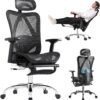 Ergonomic Office Chair, 3-Level Tilt Backrest, 3D Headrest & Armrest and Retractable Footrest, Mesh Breathable SGS Class 4 Gas Clylinder, Dark Grey and Black