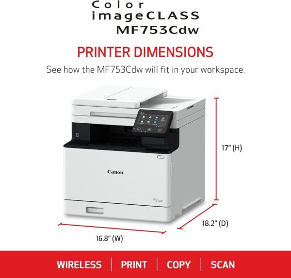 Canon Color imageCLASS MF753Cdw - Wireless Duplex Laser Printer, All-In-One with Scanner, Copier, Fax, Auto Document Feeder, Mobile Ready, 3 Year Limited Warranty, 35 PPM, White