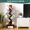 Yoobure Tree Bookshelf - 6 Shelf Retro Floor Standing Bookcase, Tall Wood Book Storage Rack for CDs/Movies/Books, Utility Organizer Shelves Bedroom, Living Room, Home Office, Rustic Brown