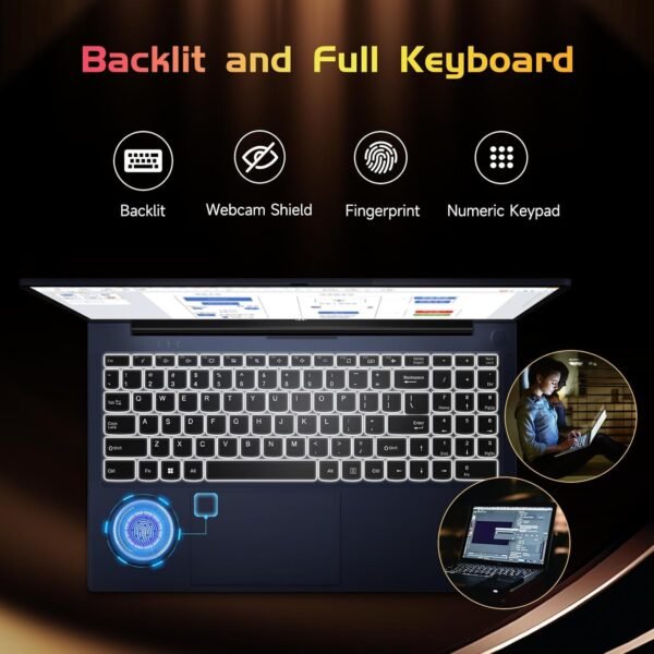15.6-FHD-Laptop Student-Laptop, 16GB RAM 1TB SSD, Intel Pentium Quad-Core N100 Processor (Up to 3.4GHz) Backlit Keyboard Fingerprint WiFi 6 BT5.2 Business-Laptop, 2 Years Warranty Windows 11 Laptop