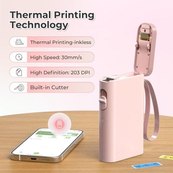 Nelko Label Maker Machine with Tape, P21 Bluetooth Label Printer, Wireless Mini Label Makers with Multiple Templates for Organizing Office Home, Pink