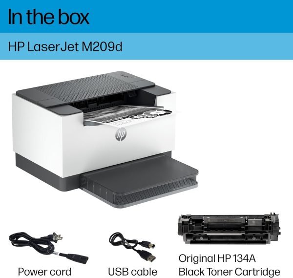 HP LaserJet M209d Laser Printer, Black and White, Automatic Duplex, USB Connection Only (Cable Included), Ideal in Home Office (8J9L0F)