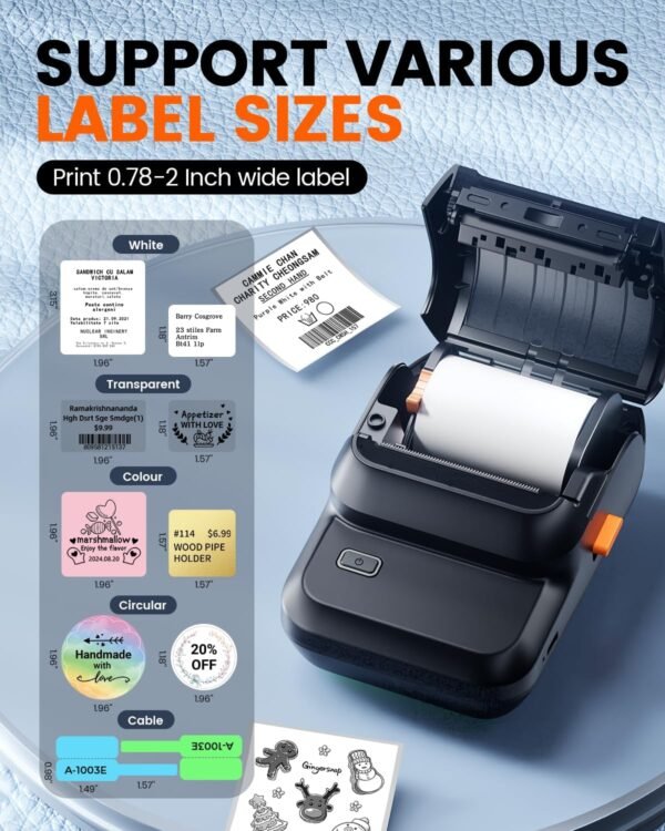 Label Maker Machine with Tape, M100 Bluetooth Label Printer, Versatile App with 1000 Icons and 300 Templates, 2 Inch Address Label Maker for Small Business, Office, Home, School, Black