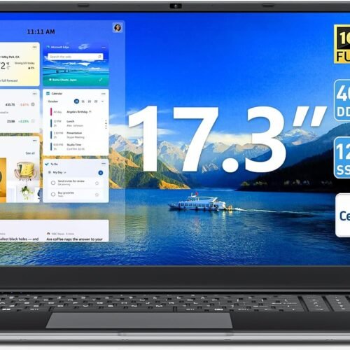 Naclud Windows 11 Laptops, 17.3 Inch Laptop Computer with Core i3 Processor, 4GB DDR3 128GB SSD, 60800mWh Battery, FHD IPS Display, Type-C, HDMI, 5G WiFi, BT4.2, Webcam, USB3.2
