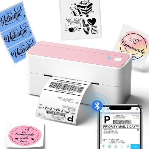 Phomemo Bluetooth Thermal Label Printer, 241BT 4X6 Wireless Shipping Labels Printer for Small Business, Pink Label Printers for Shipping Package, Compatible with iPhone, Android, Amazon, Shopify, USPS