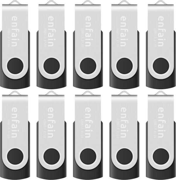 10-Pack Enfain 16GB USB 2.0 Swivel Flash Drives Shareable Data Storage for Home & Office Use (Black) : Electronics