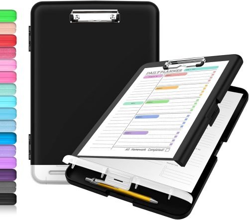 71oYJG21hPL._AC_SL1500_.jpg Sooez Clipboard with Storage, High Capacity Nursing Clip Board 8.5 x 11 with Pen Holder & Low Profile Clip, Plastic Clipboards Case Box, Teacher Must Haves School Office Supplies,Letter Size/ A4