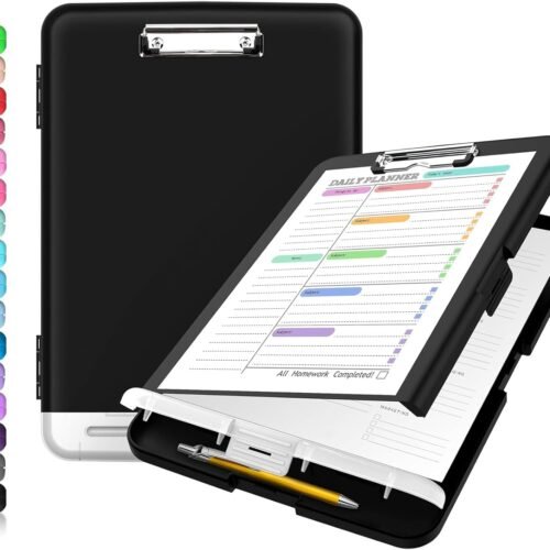 Sooez Clipboard with Storage, High Capacity Nursing Clip Board 8.5 x 11 with Pen Holder & Low Profile Clip, Plastic Clipboards Case Box, Teacher Must Haves School Office Supplies,Letter Size/ A4