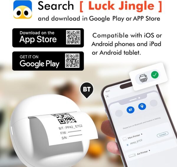 71oa5AsZDKL._AC_SL1500_.jpg Sticker Printer, Mini Thermal Printer with 5 Rolls Paper ,Inkless Photo Maker for School Supplies & DIY Projects,Bluetooth Connection Portable Sticker Maker for Labels, Photos, and Notes (White)