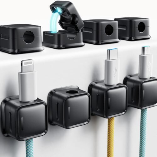 Cord Organizer Holder, 8 Pack Magnetic Desk Cable Clips Management, Hide Phone Charging Cable Keeper, Strong Adhesive Wire Charger Holder for Nightstand, Kitchen Appliances, Office Supplies