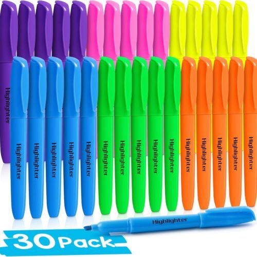 V-Opitos 30 Pack Highlighters in 6 Assorted Colors, No Bleed, Bright With Soft Chisel Tips, Ideal for Office and School Supplies