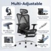 Ergonomic Office Chair, 3-Level Tilt Backrest, 3D Headrest & Armrest and Retractable Footrest, Mesh Breathable SGS Class 4 Gas Clylinder, Dark Grey and Black