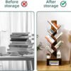 Yoobure Tree Bookshelf - 6 Shelf Retro Floor Standing Bookcase, Tall Wood Book Storage Rack for CDs/Movies/Books, Utility Organizer Shelves Bedroom, Living Room, Home Office, Rustic Brown